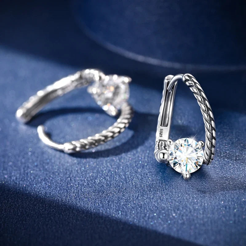 1.0ct Moissanite Hoop Earrings S925 Sterling Silver Snake Bone For Women