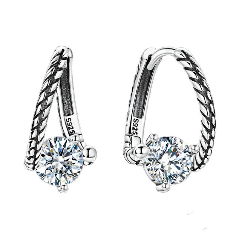 1.0ct Moissanite Hoop Earrings S925 Sterling Silver Snake Bone For Women