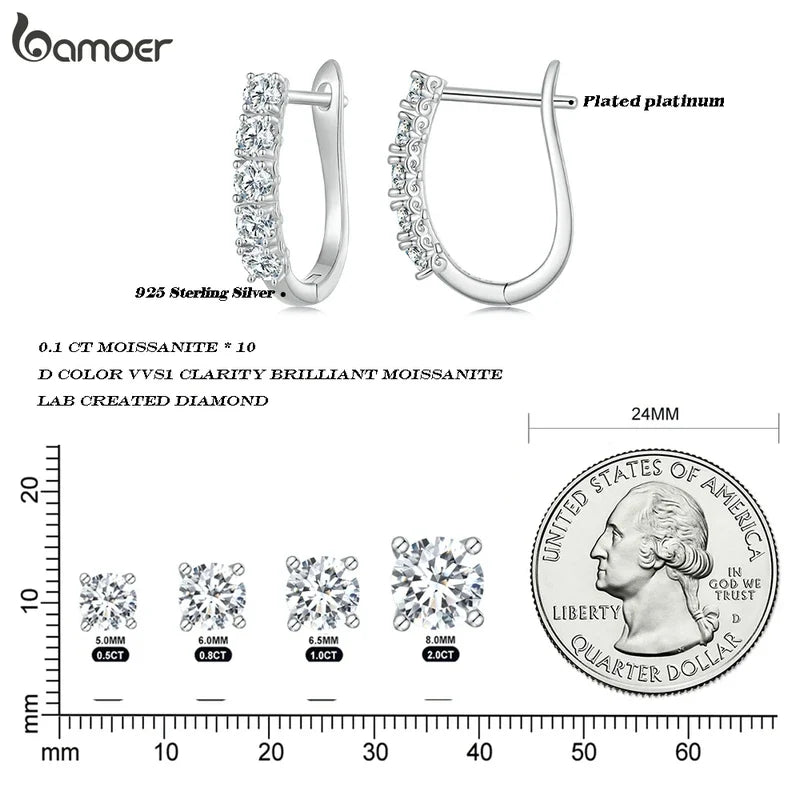 1.0CT Moissanite U-Shaped 925 Sterling Silver Hoop Earrings For Women Gift