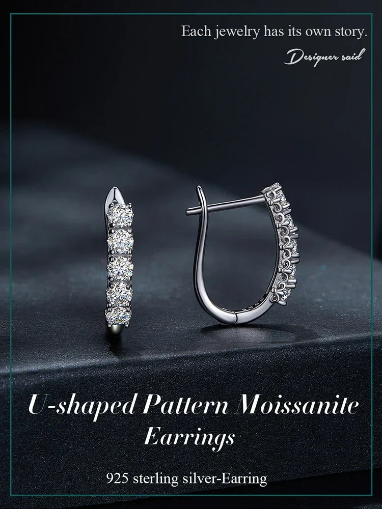 1.0CT Moissanite U-Shaped 925 Sterling Silver Hoop Earrings For Women Gift