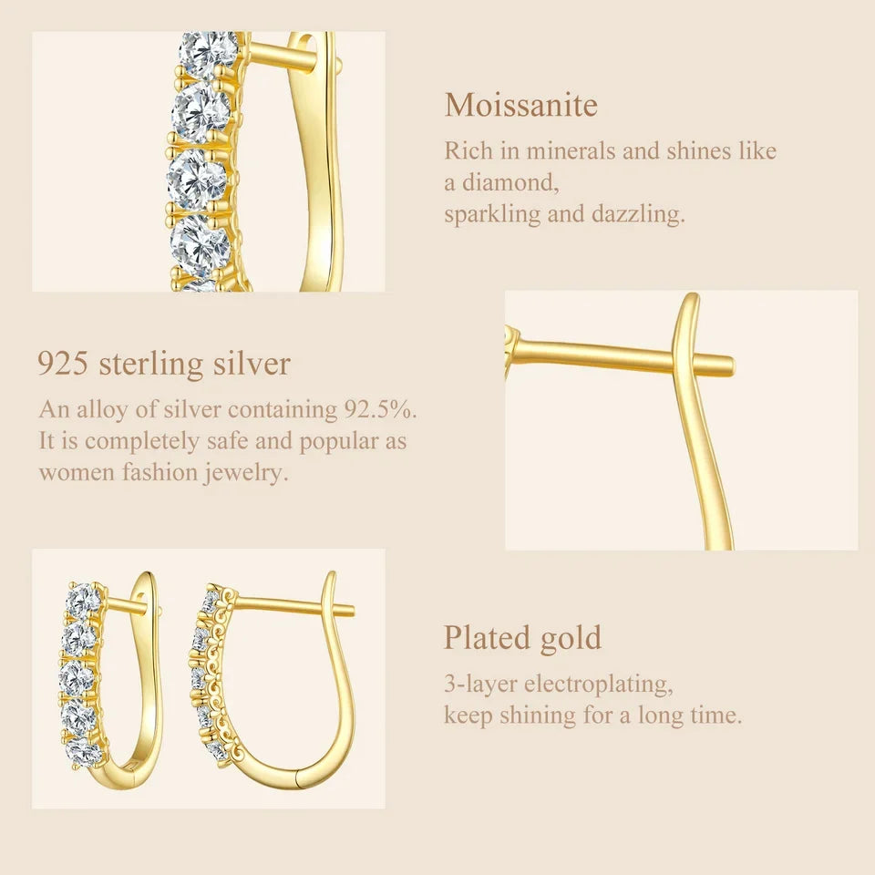 1.0CT Moissanite U-Shaped 925 Sterling Silver Hoop Earrings For Women Gift