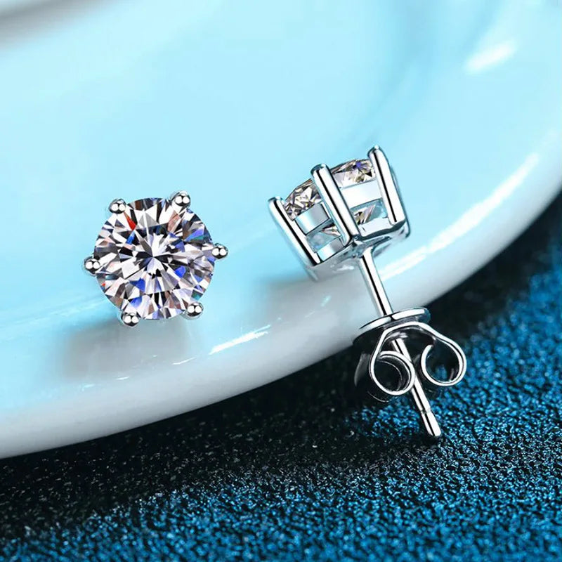 1-2 Carat D Color Moissanite Stud Earrings 925 Sterling Silver Wedding