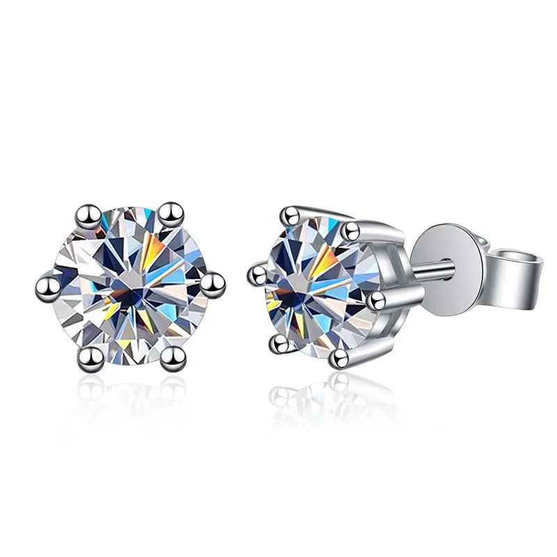1-2 Carat D Color Moissanite Stud Earrings 925 Sterling Silver Wedding