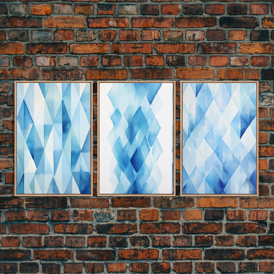 Watercolor Blue Geometric Pastel Diamond Art, Framed Canvas Print, Minimalist / Abstract Midcentury Modern Art, MCM Art, Living Room Decor