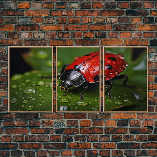 Lady Bug Wall Art, Insect Art Print, Nature Art, Canvas Print, Wall Art, 3 Piece Wall Art, Dorm Room Art, Living Room Prints, Office Prints