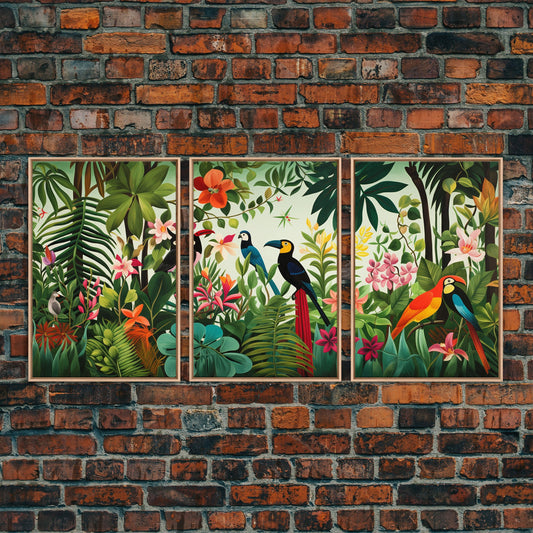 Tropical Wall Art, Birds Print, Animal Wall Art, Canvas Print, Wall Art, 3 Piece Wall Art, Jungle Print, Gaming Wall Decor, Kitchen Wall Art