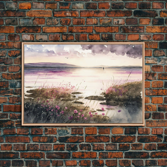 Art for living room, serene landscape watercolor painting, framed canvas print, framed art, wall decoration canvas