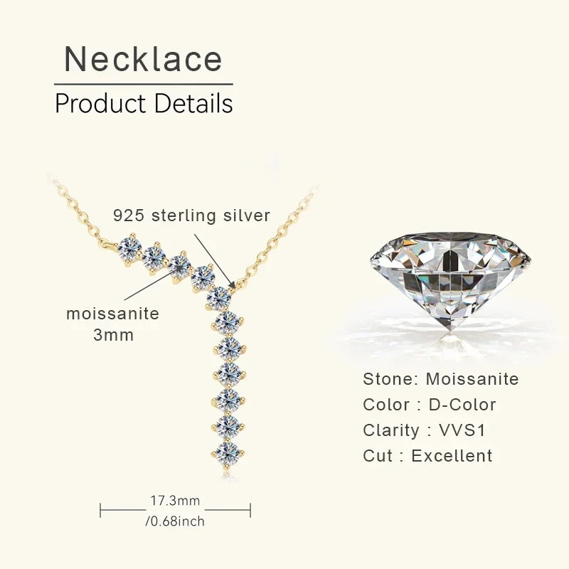 Moissanite Y Necklace & Three-Stone Hoop Earrings in Silver