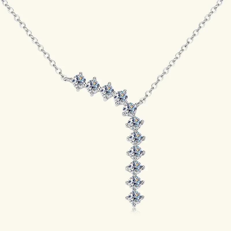 Moissanite Y Necklace & Three-Stone Hoop Earrings in Silver
