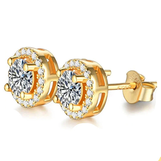 1 Carat D Color Moissanite Stud Earrings 18K Gold Plated 925 Silver