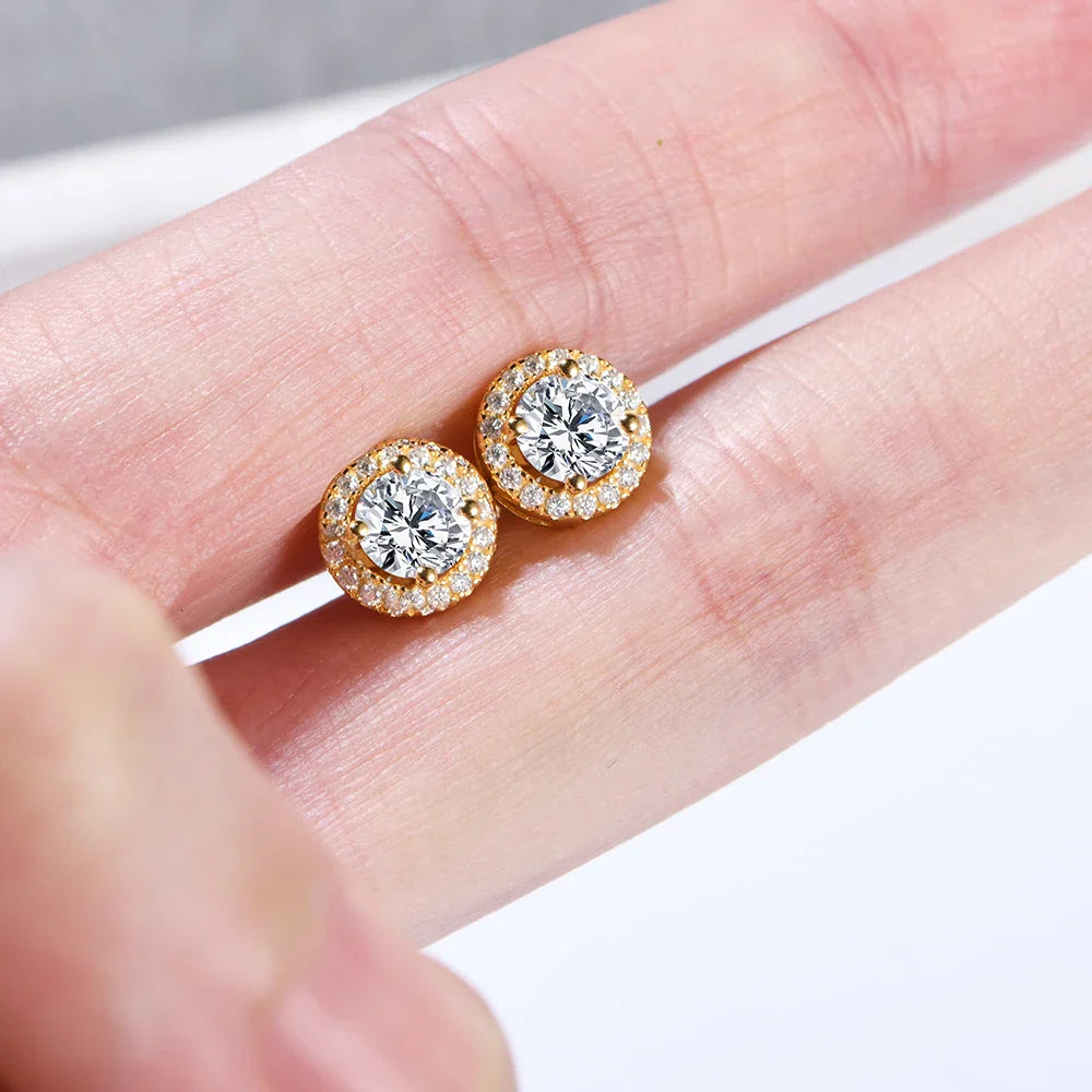 1 Carat D Color Moissanite Stud Earrings 18K Gold Plated 925 Silver
