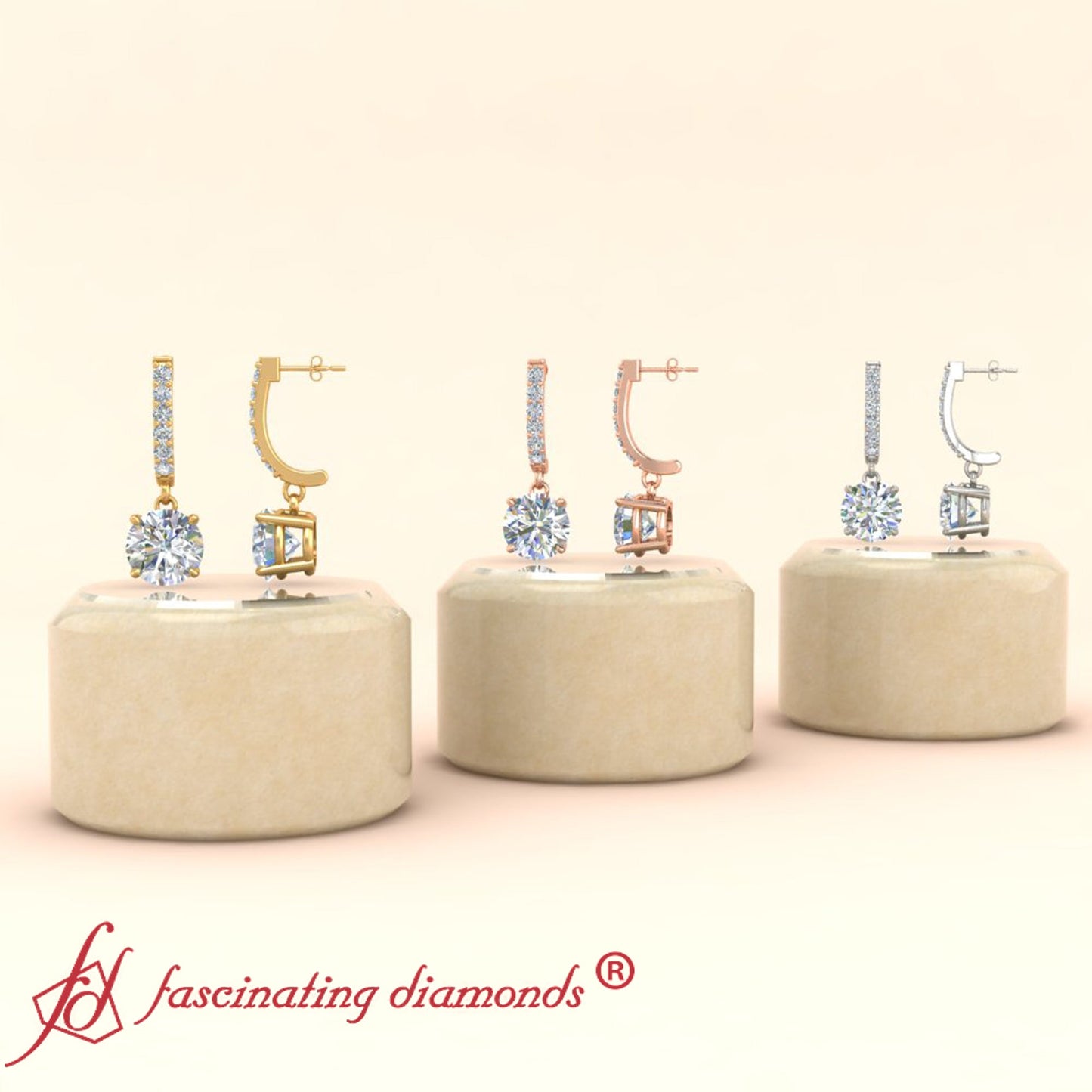 1 Carat Solitaire Halo Diamond Drop Earrings