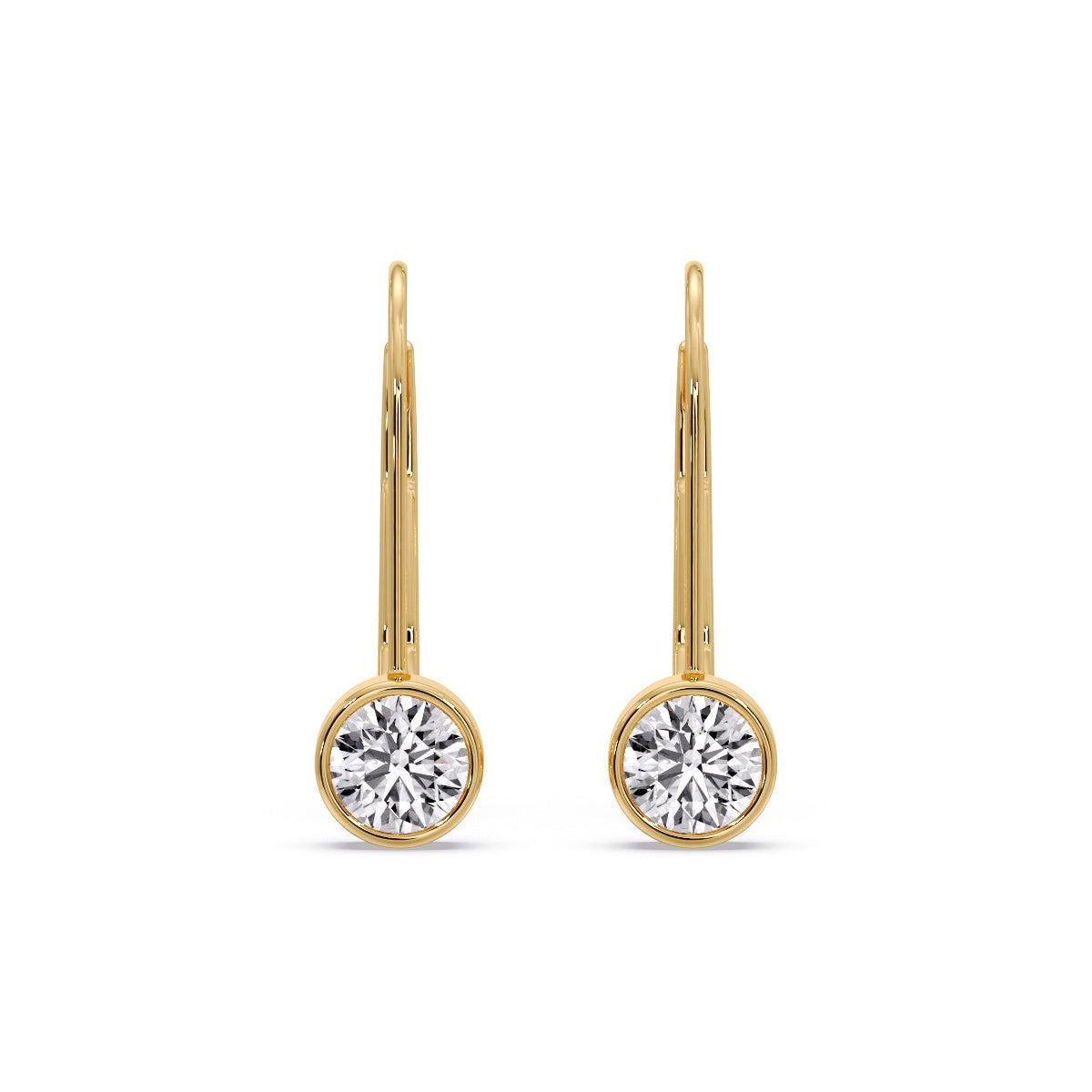 Lever Back Bezel Set Round Diamond Earrings