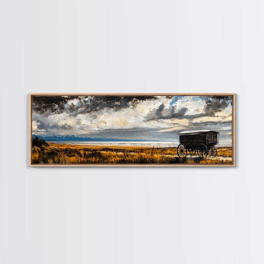 Western Wagon Artwork, Rustic Countryside Painting, Vintage Landscape Art, Farmhouse Wall Decor, Nature Inspired Home Decor, Canvas Print