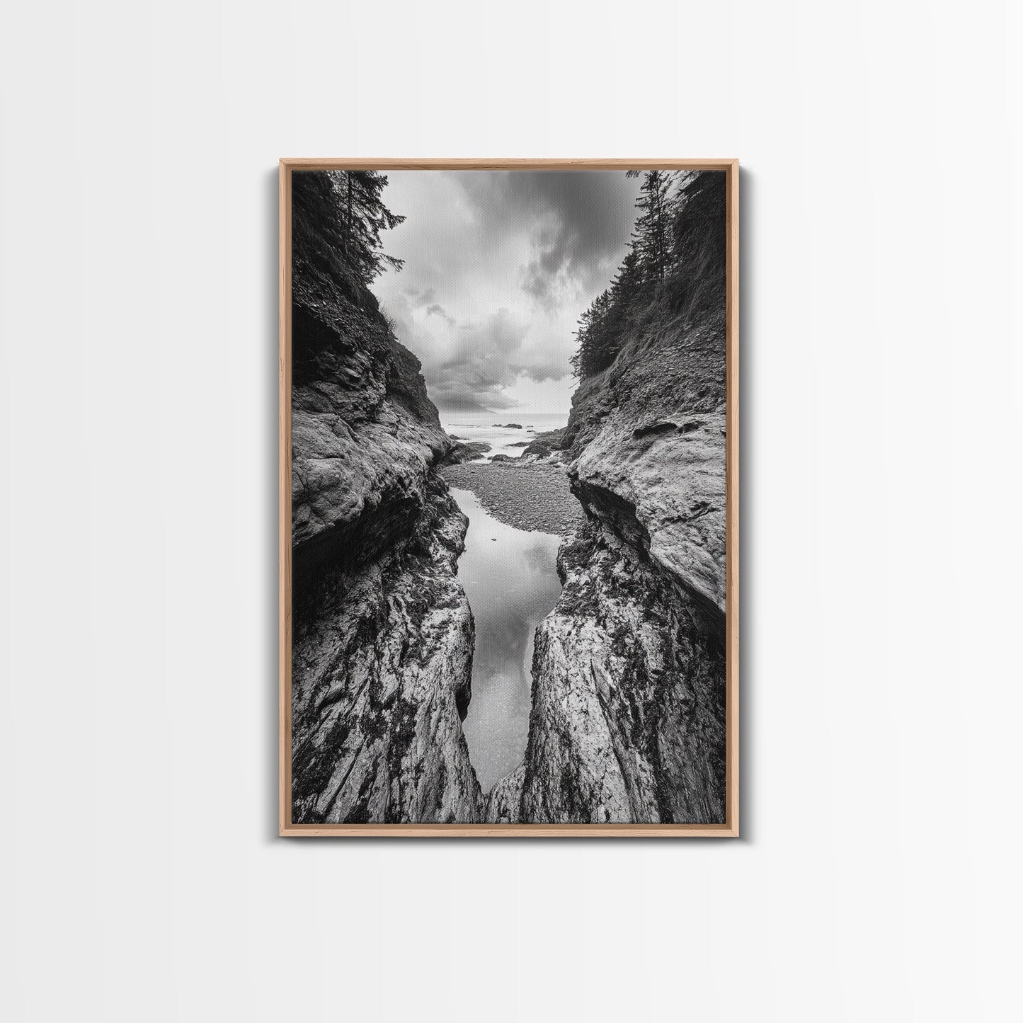 Ocean Ravine, Rugged Coastline, Pacific Wilderness, Stormy Seascape, Framed Canvas Print, Adventure Wall Art, Nature Home Decor