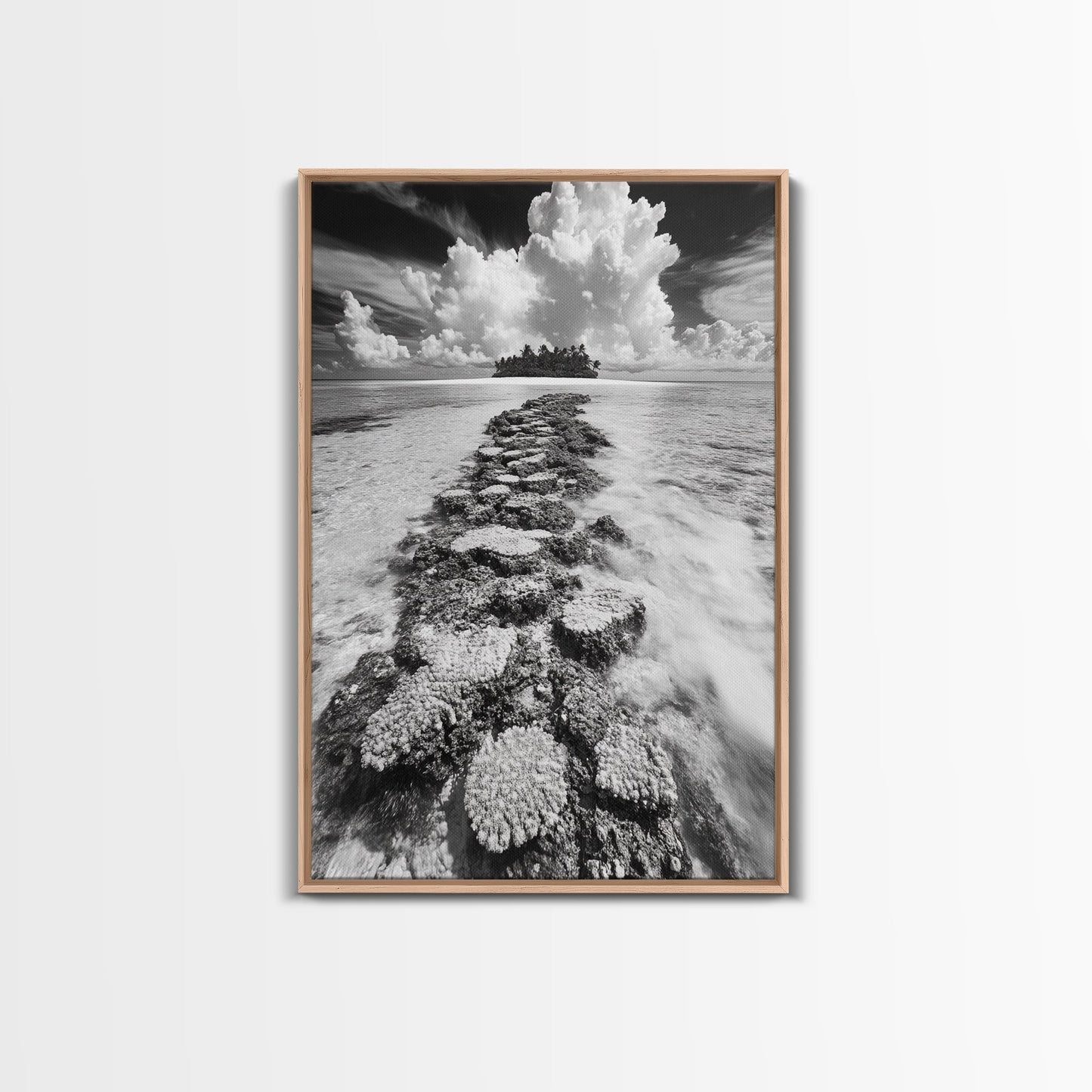 Island Cloud Escape, Ocean Path Scene, Tropical Seascape, Canvas Print, Coastal Beach House Art, Summer Island Vibes Wall Art