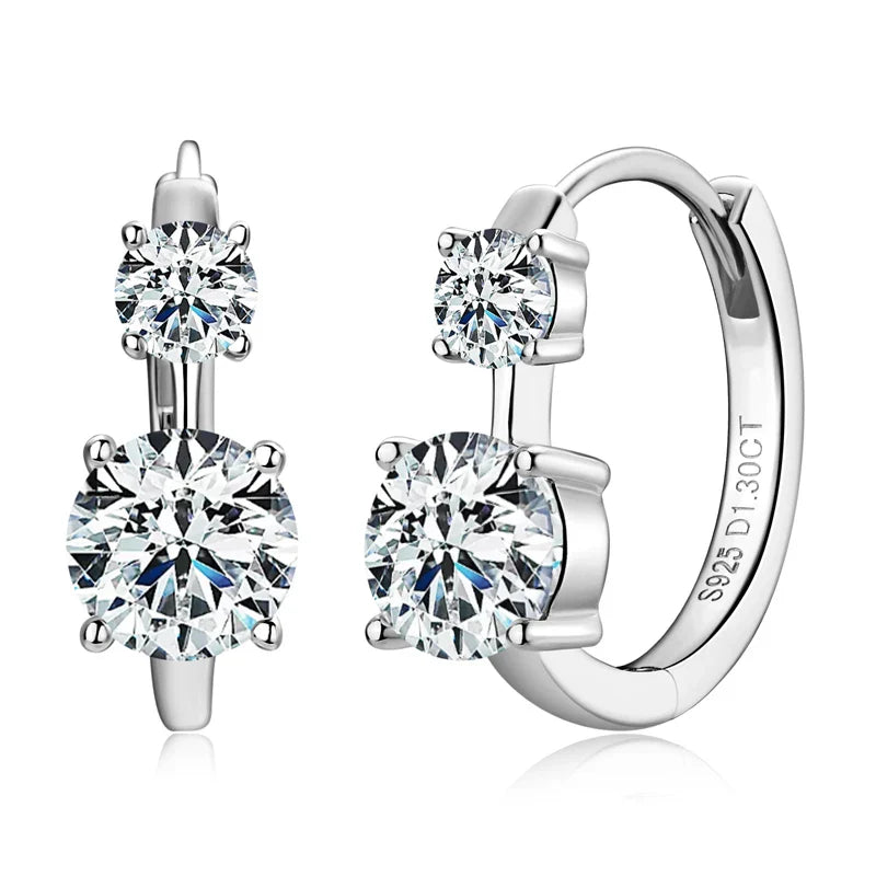 1.30ct D Moissanite Hoop Stud Earrings 925 Sterling Silver Mini Hoops Women