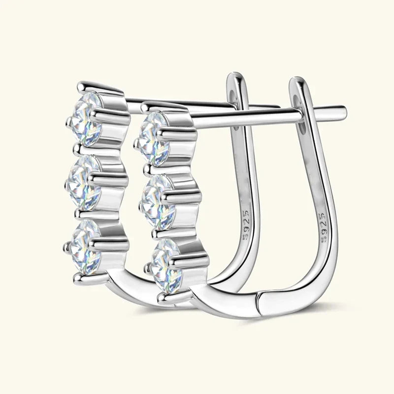 Moissanite Y Necklace & Three-Stone Hoop Earrings in Silver