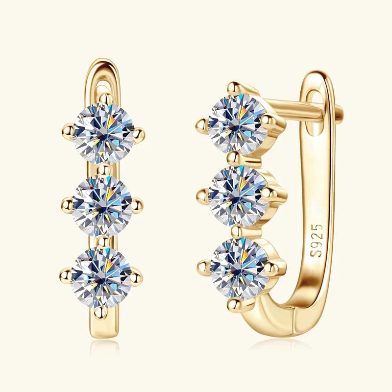 Moissanite Y Necklace & Three-Stone Hoop Earrings in Silver