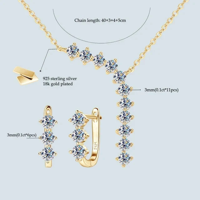 Moissanite Y Necklace & Three-Stone Hoop Earrings in Silver