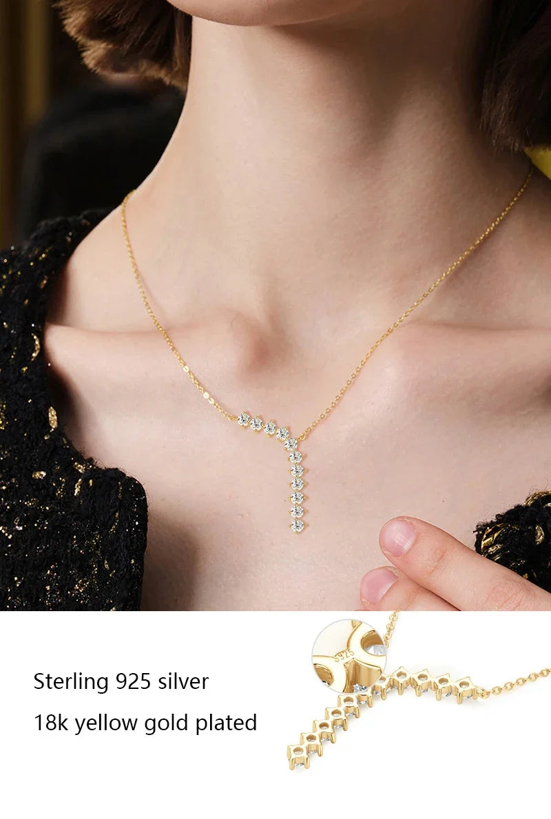 Moissanite Y Necklace & Three-Stone Hoop Earrings in Silver
