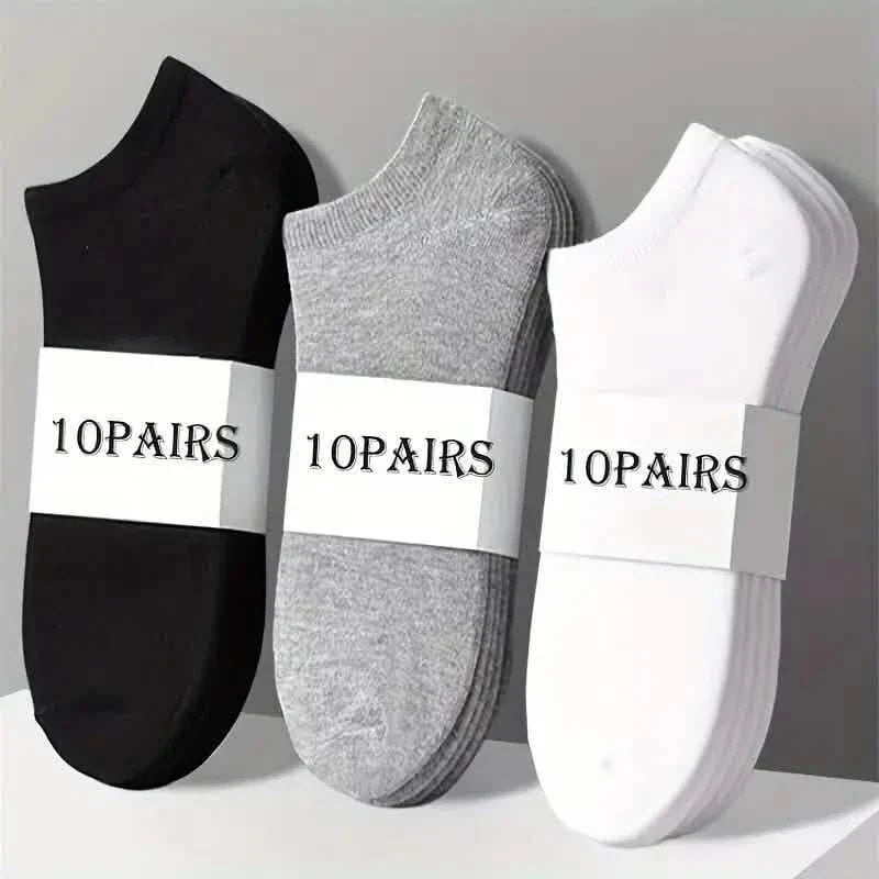 10-Pairs: Men's Solid Sport Low Cut Socks, Breathable Sweat-absorbing Comfy Soft Casual Simple Style Socks