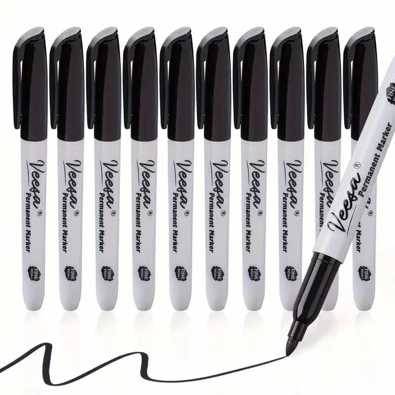 10-Pieces: Black Permanent Markers Fine Tip
