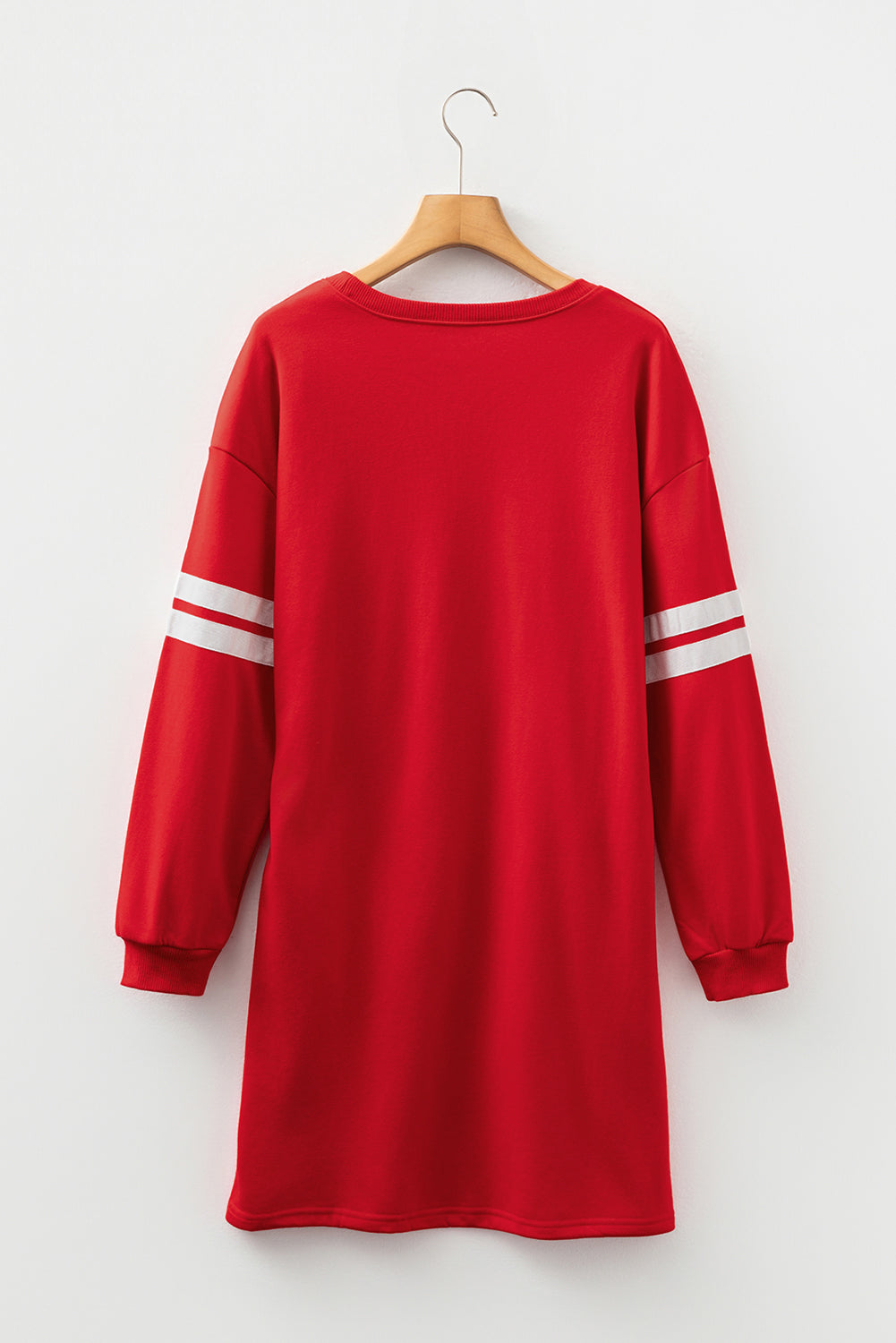 Vestido sudadera Fiery Red Varsity de corte recto con banda de contraste en las mangas