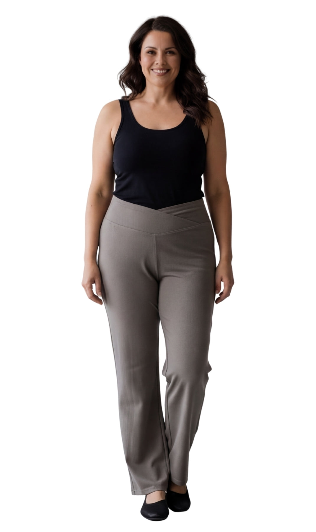 Leggings acampanados de algodón elástico para mujer con cintura cruzada