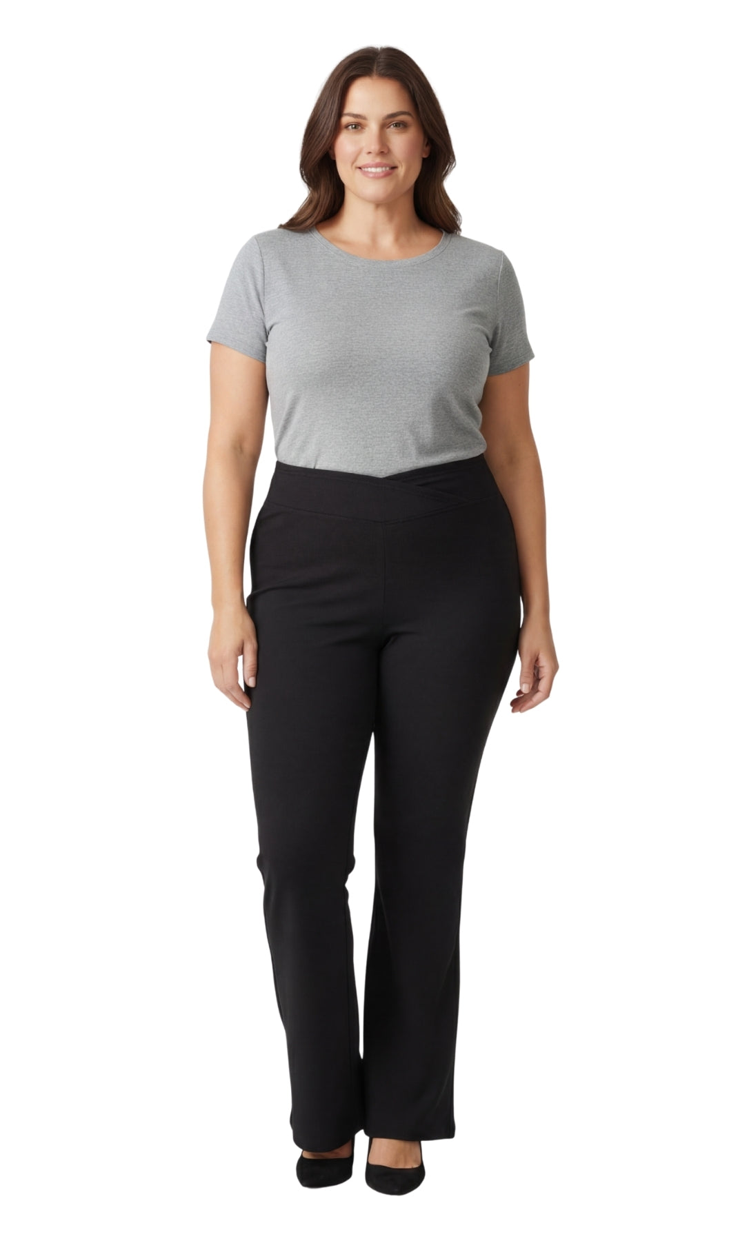Leggings acampanados de algodón elástico para mujer con cintura cruzada