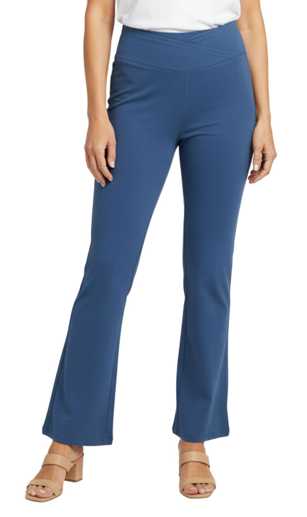 Leggings acampanados de algodón elástico para mujer con cintura cruzada
