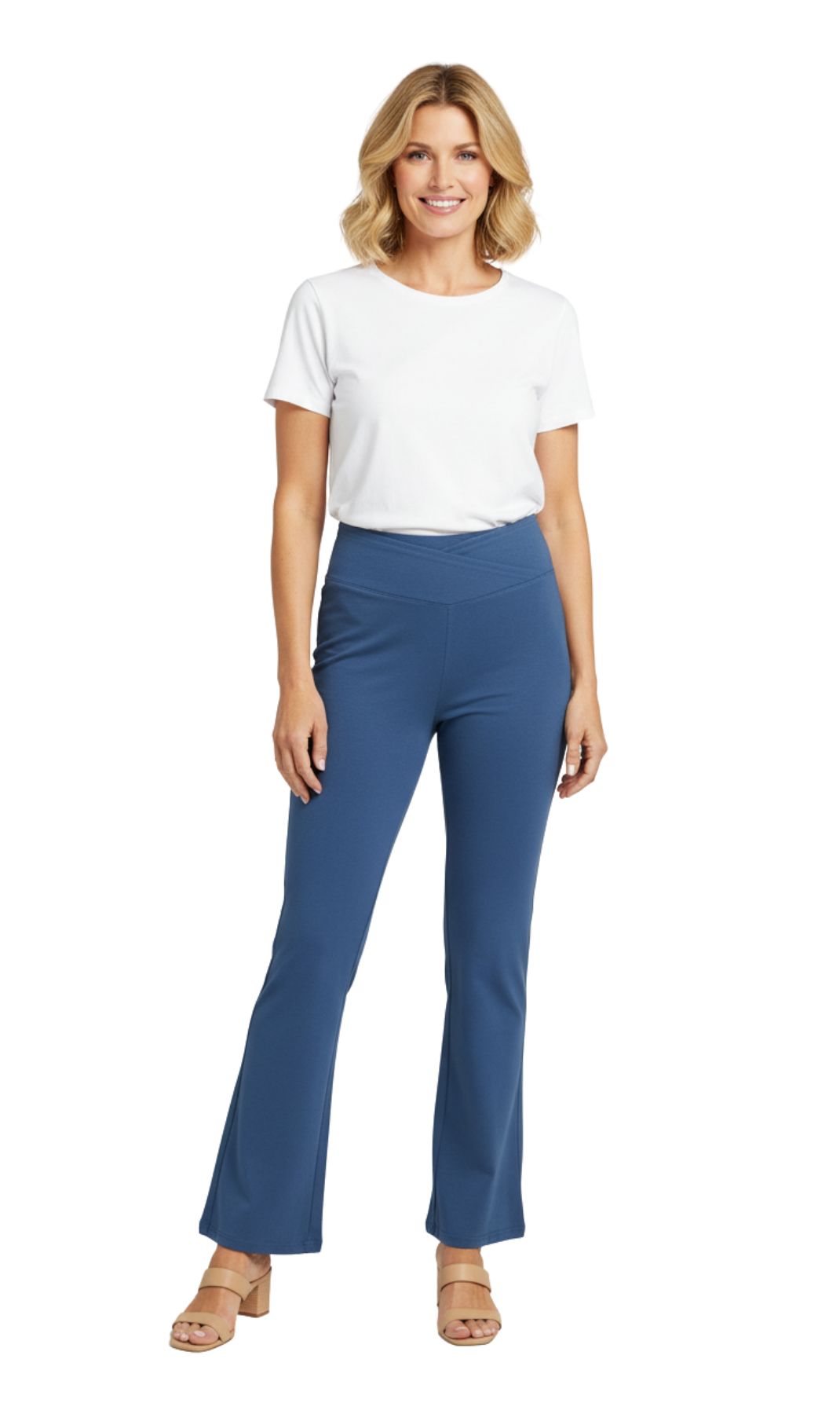 Leggings acampanados de algodón elástico para mujer con cintura cruzada