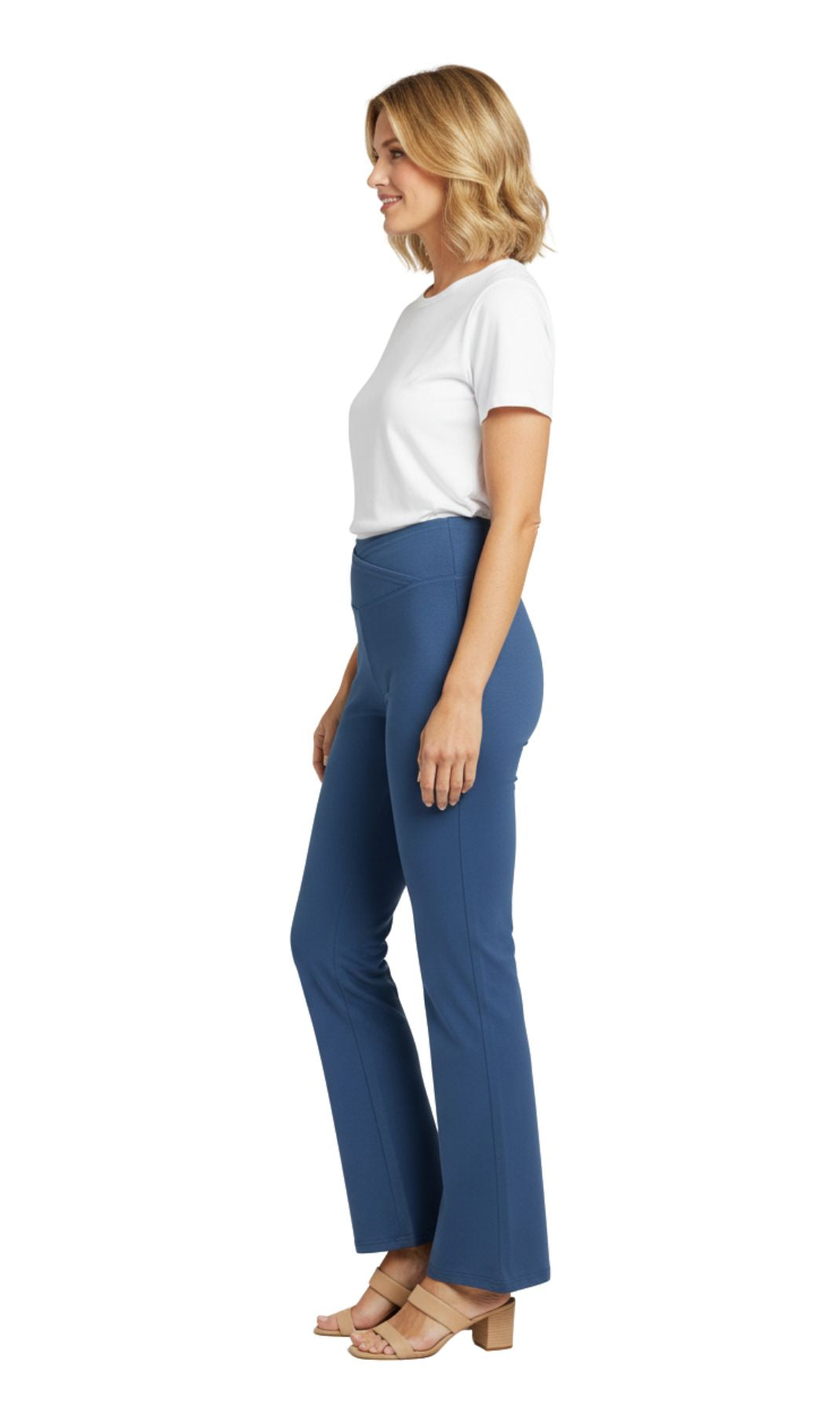 Leggings acampanados de algodón elástico para mujer con cintura cruzada