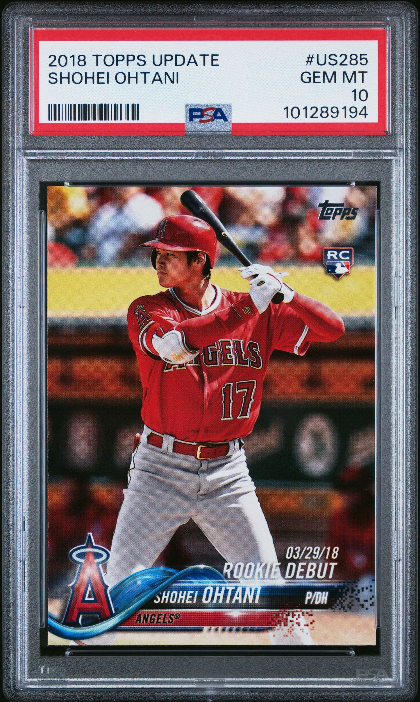 Graded 2018 Topps Update Shohei Ohtani #US285 Rookie RC Baseball Card PSA 10 Gem Mint