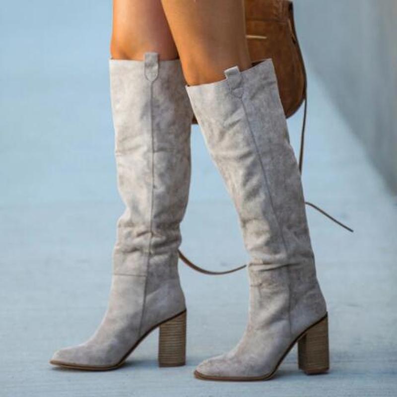 Over the Knee Suede Block Heel Boots