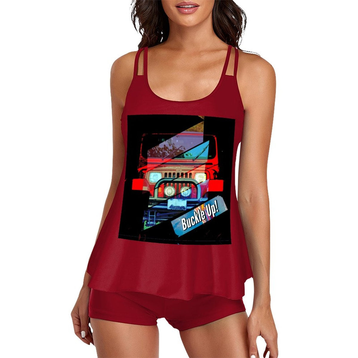 Buckle Up! 4-wheel Drive Tankini 2-Piece Swimsuit for Women