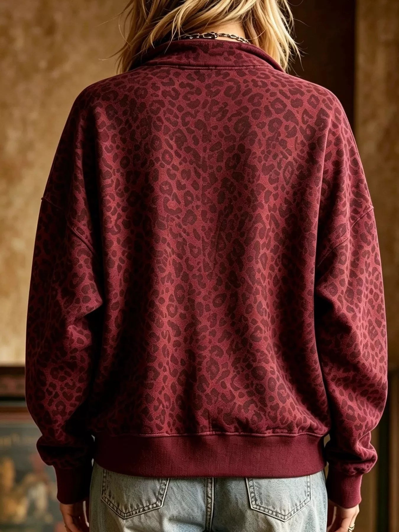 Leopard Half Zip Oversized Sweatshirt