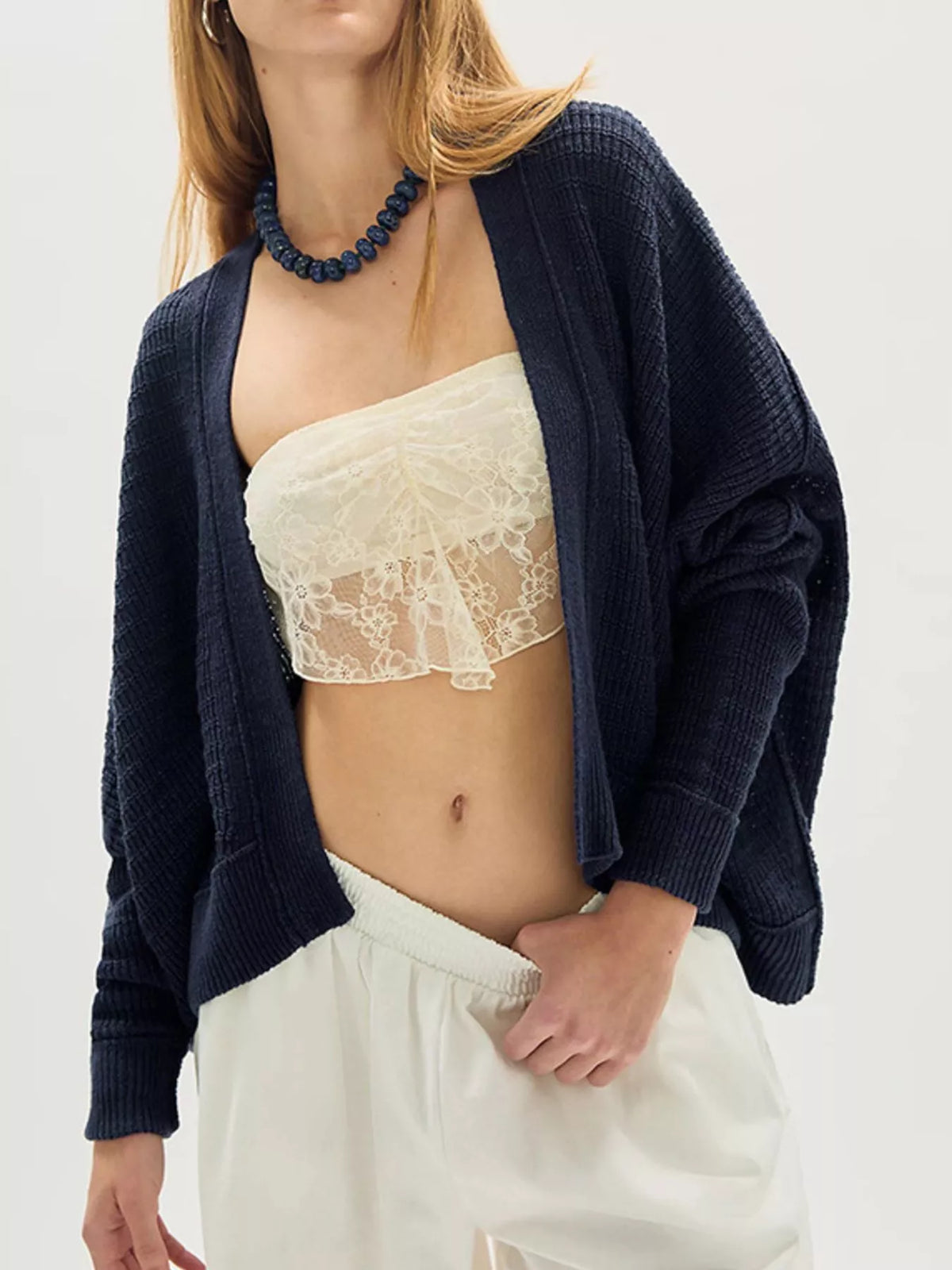 Open-Front Long Sleeve Knit Cardigan