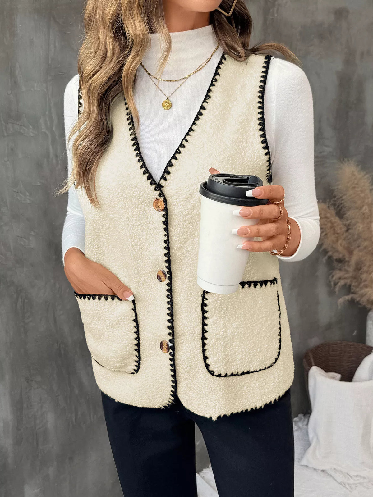 V-Neck Button Up Vest Coat