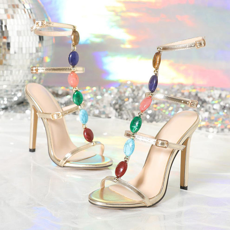 Women's Colorful Beaded Stiletto Sandals