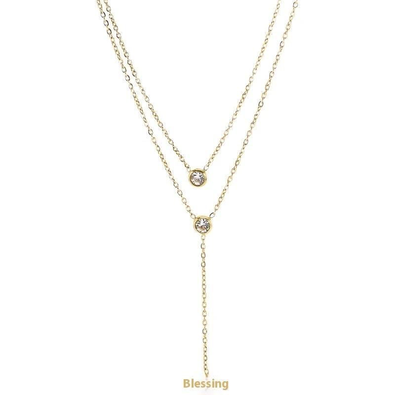 Single rhinestone Zircon Tassel Titanium Steel Necklace For Women