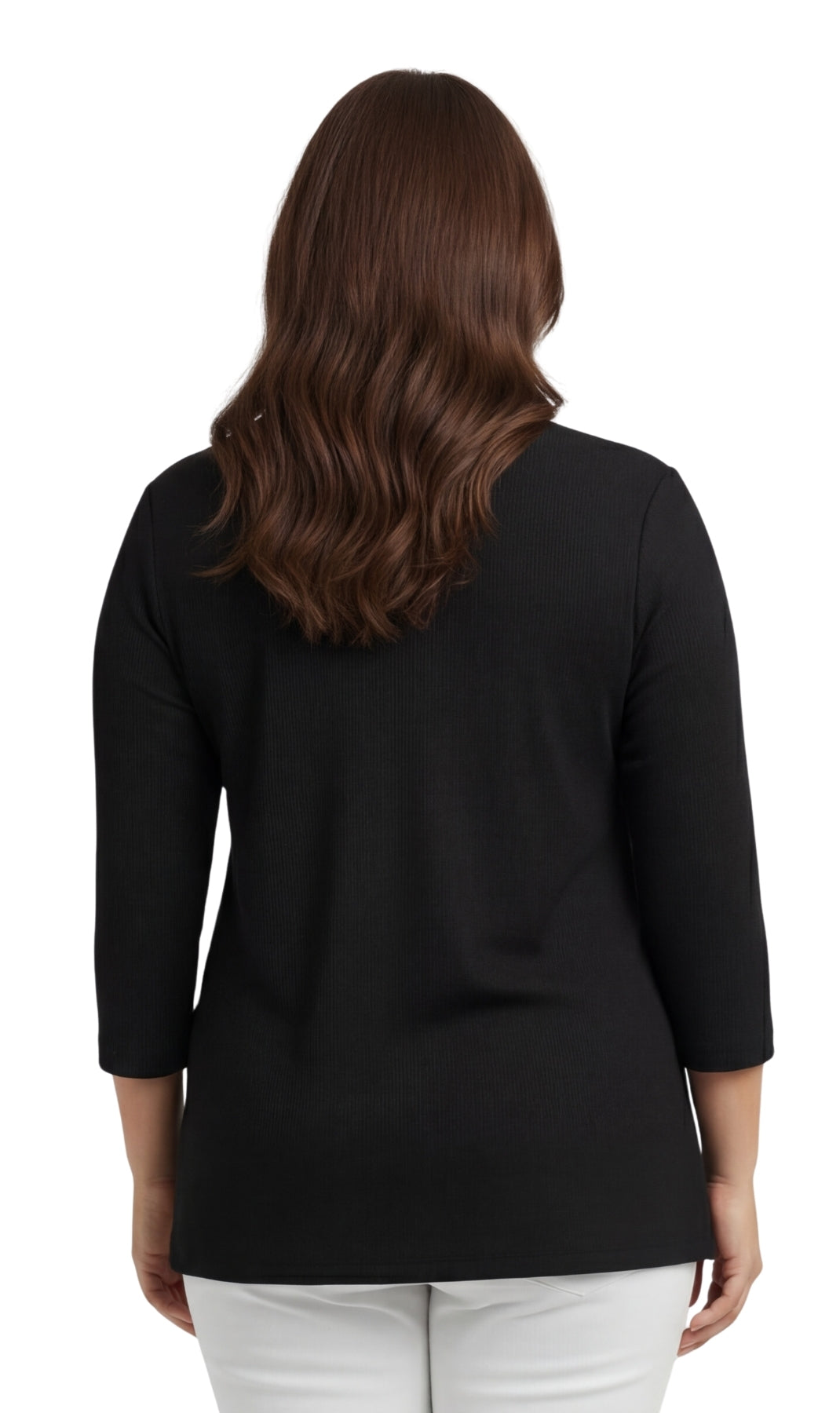 Top de algodón acanalado para mujer con cuello redondo y manga francesa