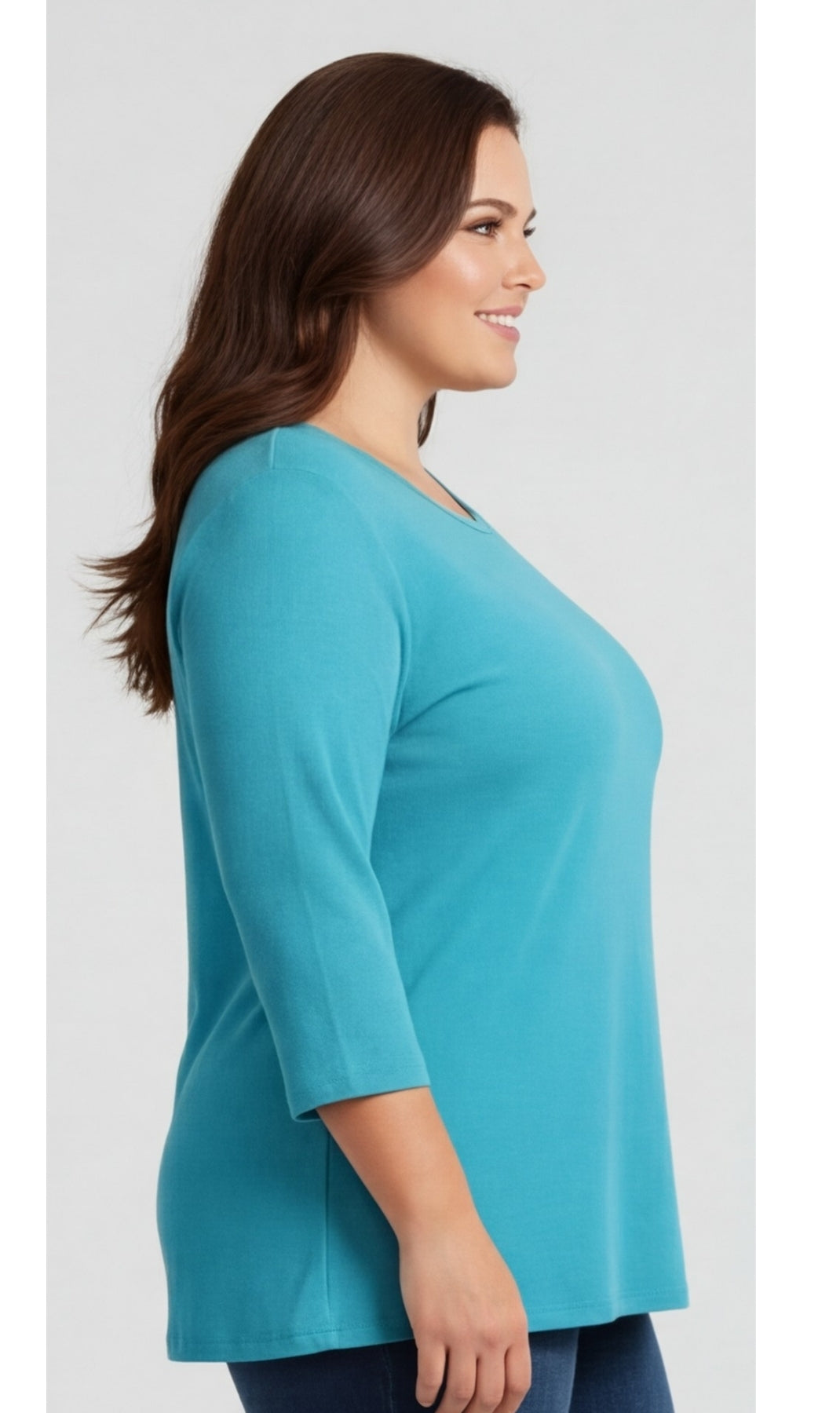 Top de algodón acanalado para mujer con cuello redondo y manga francesa
