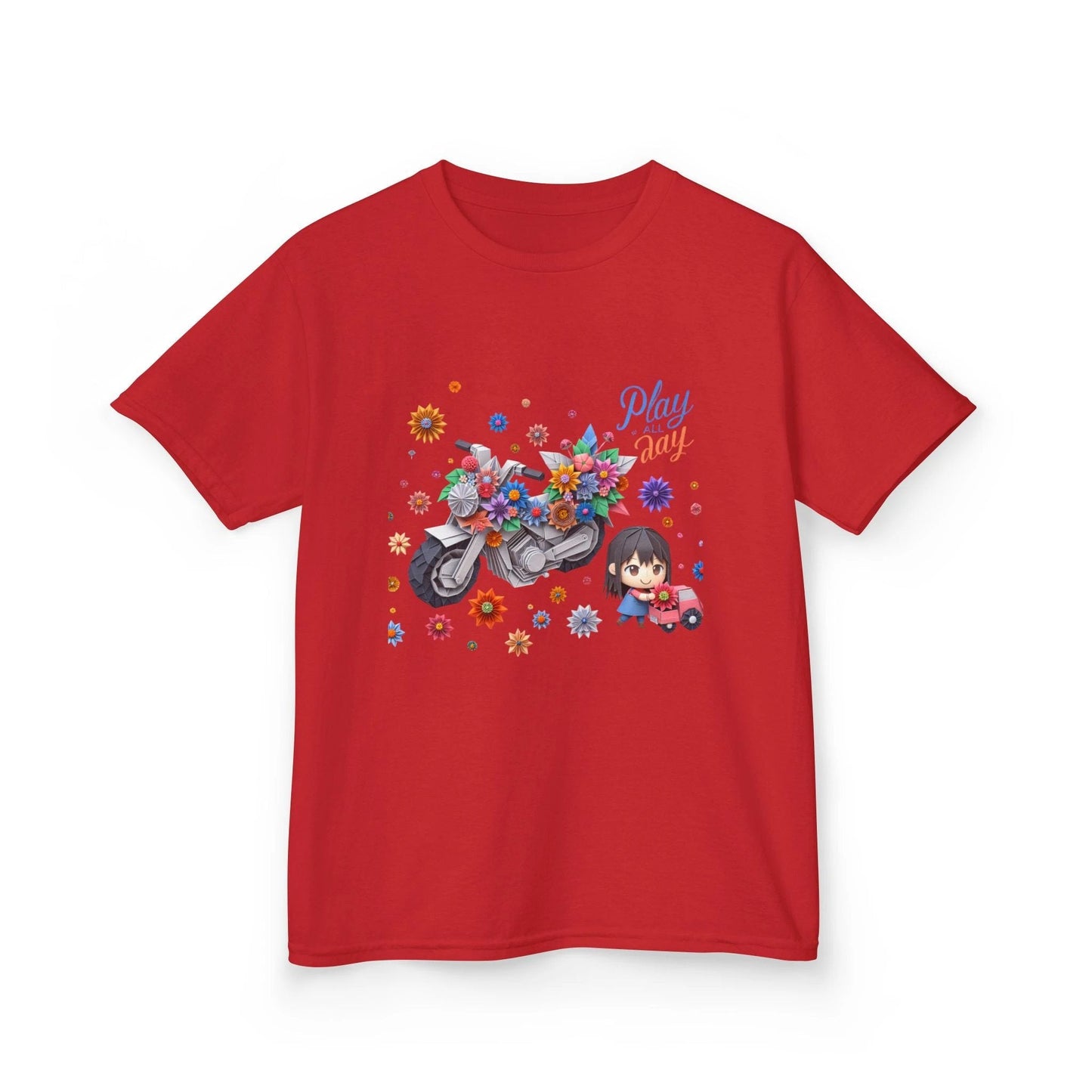 Play all Day Motorcycle Tee - Fun Floral Design for Young Adventurers