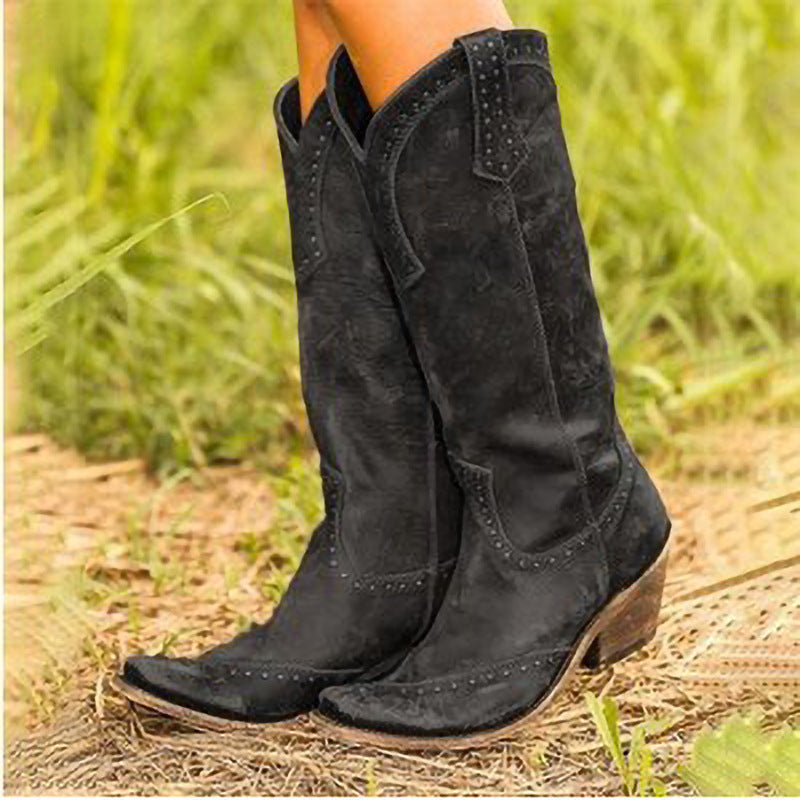 Women's Studded Retro Western Boots