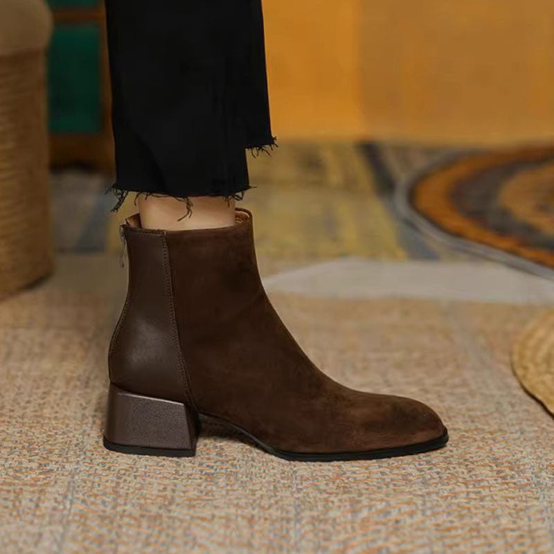 Botas Martin de tacón medio de gamuza para mujer - Botines casuales elegantes