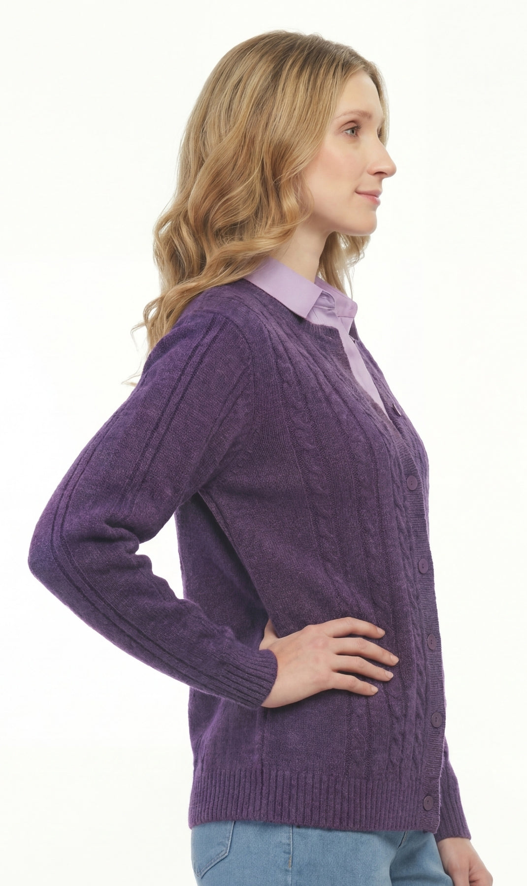 Cárdigan clásico de punto trenzado con botones para mujer de acrílico suave
