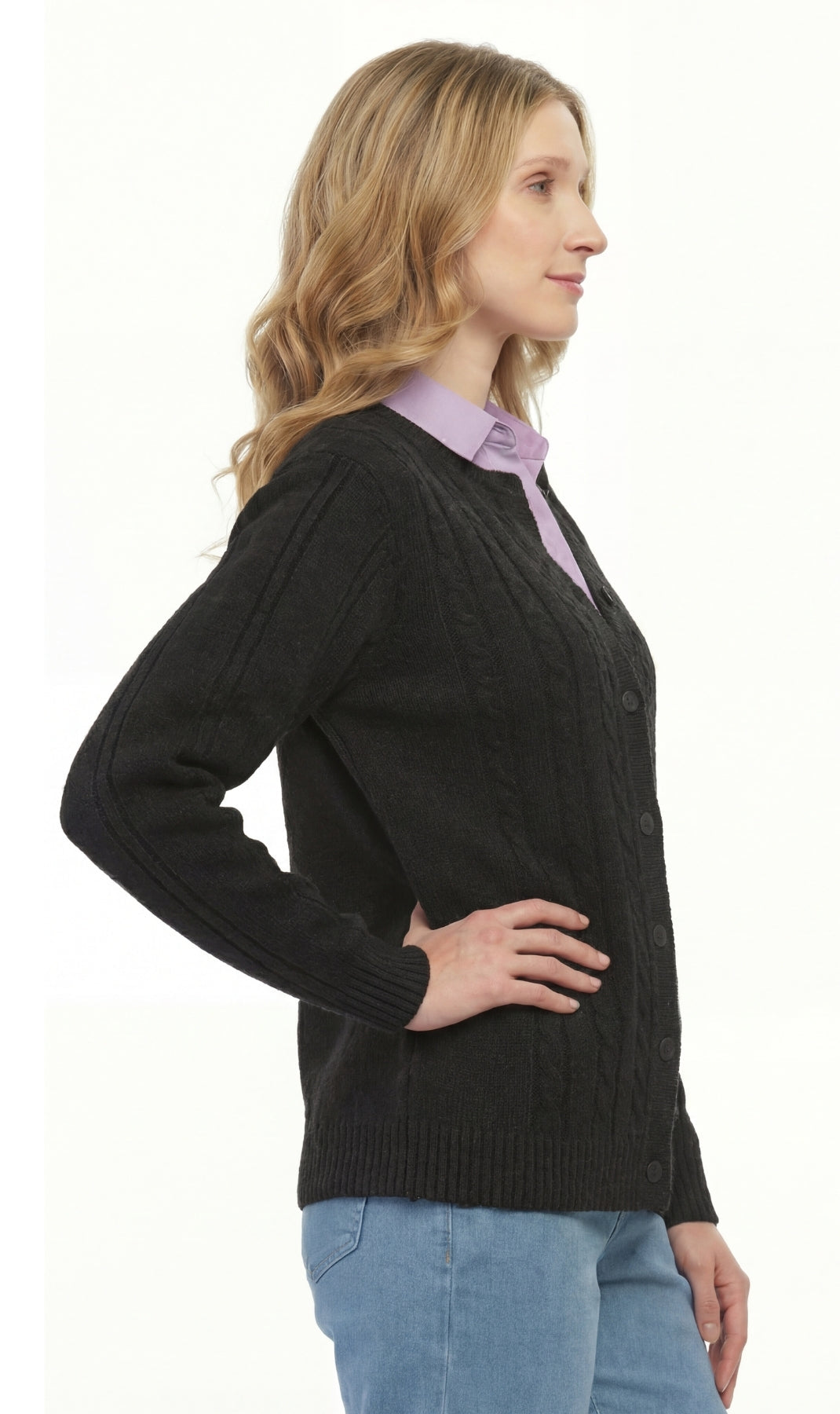 Cárdigan clásico de punto trenzado con botones para mujer de acrílico suave
