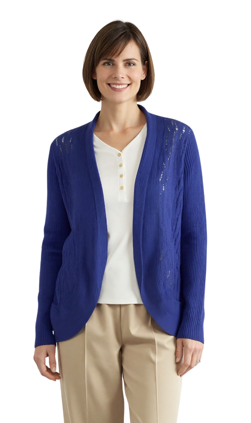 Bolero de punto brillante de acrílico suave para mujer con frente abierto