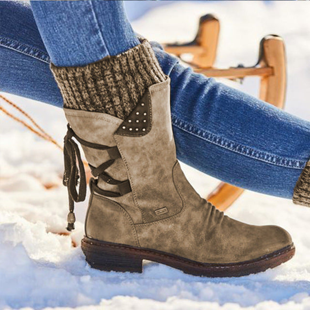 Women's Mid-Calf Knit Cuff Snow Boots